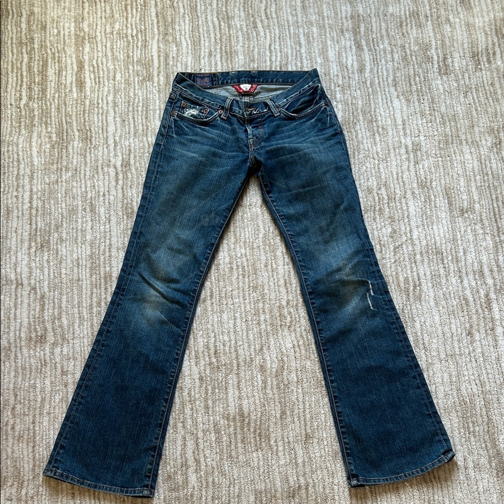 Low rise medium/dark wash bootcut jeans